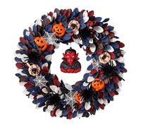 Halloween Spooky Charm Door Wreath, Ghost & Pumpkin with Bats Wreath Front Decoration, Spooky Hanging Door Sign Garland, Gothic Decor for Indoor Outdoor Wall Window Home Party (C)