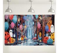 Halloween Spooky Forest Backdrop, Colorful Ghosts & Pumpkins Party Decorations, Fun Indoor/Outdoor Photo Background for Halloween Party Supplies 71x43 Inch