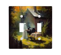 Halloween Spooky Ghost Light Switch Cover Plates/Outlet Covers, White Haunted House Decor for Holiday Wall Accents, Thermoplastic Standard Size Double Toggle