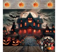 Halloween Spooky Haunted House Backdrop Horror Pumpkin Bats Halloween Photography Background for Kids Hallowmas Scary Party Decor Banner Photo Background (8X6FT (240x180cm))