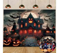 Halloween Spooky Haunted House Backdrop Horror Pumpkin Bats Halloween Photography Background for Kids Hallowmas Scary Party Decor Banner Photo Background (6X4FT (180x120cm))