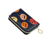 Halloween Spooky Jack Lantern Pumpkins Wallet Women Leather RFID Blocking Credit Card Holder Small Zipper Wallet with Coin Pocket
