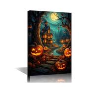 Halloween Spooky Scene Canvas Wall Art for Living Room Bedroom Decor Pumpkins on Graveyard Ghosts Horror Gothic Evil Cemetery Pictures Painting Decor Artwork House Decorations 12"Wx18"Hx1 Panel