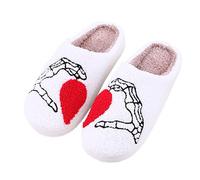 Halloween Spooky Slippers for Women Men Novelty Funny Skull Heart Plush Fuzzy Cushion Slipper Couple Slip-on Indoor House Home Lovely Soft Fuzzy Thermal Slider Shoes White