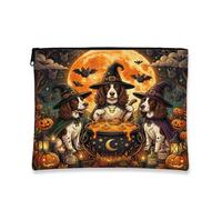 Halloween Springer Spaniel Dog Makeup Bag 7''x9'' for Travel Pouch, Vintage Puppy Witch Cauldron Toiletry Cosmetic Pouch for Women Gift, Scary Portable Canvas Zipper Organizer