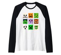 Halloween Square Head Monsters. Pixel Ghost, Zombie, Pumpkin Raglan Baseball Tee