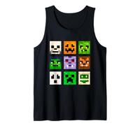 Halloween Square Head Monsters. Pixel Ghost, Zombie, Pumpkin Tank Top