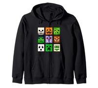 Halloween Square Head Monsters. Pixel Ghost, Zombie, Pumpkin Zip Hoodie