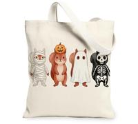 Halloween Squirrel Canvas Tote Bag for Shopping 13 * 15, Holiday Cute Funny Reusable Grocery Shoulder Cloth Bag for Women, Fun Painting Gift Decoration