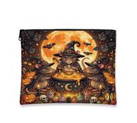 Halloween Squirrel Makeup Bag 7''x9'' for Travel Pouch, Vintage Animal Witch Cauldron Toiletry Cosmetic Pouch for Women Gift, Scary Portable Canvas Zipper Organizer