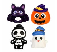 Halloween Squishy Stress Relief Toys Set of 4, Cute Bat Pumpkin Skeleton Ghost Fidget Toys for Kids, Youth & Adults, Slow Rising Sensory Squishy Toys, Anxiety Relief,Trick or Treat Gifts