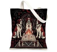 Halloween St. Bernard Dog Canvas Tote Bag for Shopping 13 * 15, Holiday Witchy Reusable Grocery Shoulder Bag for Women, Spooky Painting Gift Decor