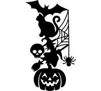 Halloween Stack Witch Pumpkin Bat Cat Spider Skull Spooky Wine Bottle Craft Vinyl Decal Sticker for Car/Window/Wall (Black Gloss)
