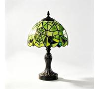 Halloween Stained Glass Gothic Spider Web Table Lamp, USB Plug in, 11.8 Inch Handcrafted Resin, Black Green Spooky Design, Vintage Accent Night Light, for Living Room, Study, Side Desk & Cottage