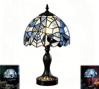 Halloween Stained Glass Gothic Spider Web Table Lamp, USB Plug in, 11.8 Inch Handcrafted Resin, Black Green Spooky Design, Vintage Accent Night Light, for Living Room, Study, Side Desk & Cottage