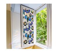 Halloween Stained Glass Window Film, Painted Static Cling Decorative Window Film, Pumpkin Bat Crow Picture Window Decoration, Non Adhesive Reusable Privacy Decoration for Halloween Party(Blue Bat)