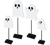 Halloween Standing Table Decor Ghost Wooden Signs Halloween Tiered Tray Decorations Ghost Table Centerpiece Tall Block Sign for Halloween Party Home Room Decor, 4 Pcs