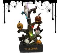 Halloween Statue | Welcome Tree Shape Halloween Decoration | Resin Pumpkin Ghost Owl Collectible Ornament for Tabletop Mantel Fireplace Shelf Windowsill Porch Escape Room