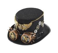 Halloween Steampunk Hat - Gothic Cosplay Hat, Victorian Equipment Hat, Unisex Steampunk Top with Wings & Gears, Robust Lightweight Safety Glasses, Jazz Hat for Role Play and Costume Parties Men