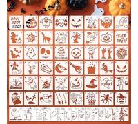 Halloween Stencils for Painting, 64 Pieces, 3 Inch Stencils for Crafts, Reusable Scary Templates for DIY Halloween Decor, Create Pumpkin, Ghost and Witch Art on Wood, Fabric