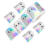 Halloween Sticker Roll 500 Pieces, Holographic Ghost Stickers, Self-Adhesive, Waterproof, Cute Halloween Stickers for Children, Party, Crafts, and Decoration (3.8 cm)