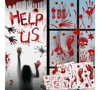 Halloween Stickers, Halloween Bloody Stickers, 1 Door Sticker, 4 Small Stickers, 30 Tattoo Stickers, Blood Hand Print, Bloodstains, Zombie Skeleton Decals, for Halloween Party Decoration