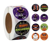 Halloween Stickers Halloween Party Stickers for Festive Decoration 1000PCS 2rolls Round Cartoon Design Labels Decoration for Gift Packing Cartoon Trick or Treat Party Theme Decals for Teens Aldult
