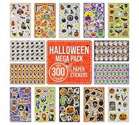 Halloween Stickers OVER 300 for Children Kids Party Bag Fillers - Self Adhesive Spooky Craft Scrapbook Decorations for Halloween Party - Witch Ghost Vampire Spider Frankenstein Pumpkin Skull Bat