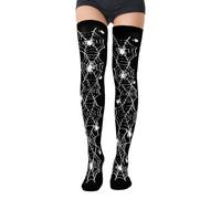 Halloween Stockings, Adult Spider Web Stockings Above the Knee Hold Ups, Halloween Horror Black Spider Web Stocking for Halloweens Party Cosplay, Costume Accessories