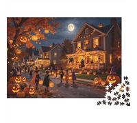 Halloween Street Puzzle for Adults 1000 Piece Recycled Jack-o'-lantern Puzzles for Elderly Impossible Hard Difficult Challenging Great Gift Idea for Women 38x26cm/1000pcs