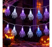 Halloween String Lights, 9.8FT 20 LED Battery Operated Halloween Decor | Purple blue skeleton hand glow with flash mode for indoor room, porch, garden, party, haunted house and spooky home decor
