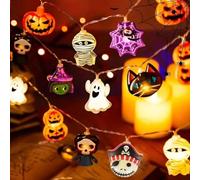 Halloween String Lights Decorations,20FT 40 LED Waterproof 3D Pumpkin Bat Ghost Spider String Lights USB Operated,Cute Colorful Fairy Lights for Indoor & Outdoor Party,Window,Wall&Yard Decor