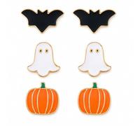 Halloween Stud Earrings for Women Bat Ghost Pumpkin Earrings 3 Pairs, M