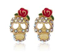 Halloween Stud Earrings Sugar Skull Earrings Creepy Gothic Statement Earrings Sparkly Rhinestones Punk Skull Earrings Studs Vintage Skull Jewelry for Women, Alloy Steel, No Gemstone