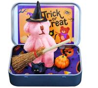 Halloween Stuffed Animal Cute Little Bear in a Box with Witch Hat Broom Pumpkin Cat Cozy Plush Small Stuffed Bear for Kids Adults