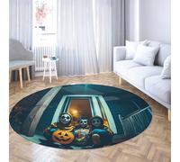 Halloween Style 100cm Round Rugs Scary Funny Ghosts and Pumpkins Print Floor Carpet Washable Soft Low Pile for Living Room Bedroom Entry