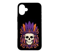 Halloween Sugar Skull Day Of The Dead Ornate Feather Crown Case for iPhone 16 Plus