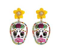 Halloween Sugar Skull Earrings for Women Colorful Skeleton Earrings Day of the Dead Sugar Skull Flower Gothic Dangle Ear-rings Halloween Jewelry Gifts for Her, Zinc, No Gemstone