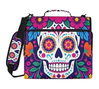 Halloween Sugar Skull Flower Day of The Dead 3 Ringing 1.5 inch Binder Zipper with Handle Multiple Pockets School Supplies Organizer for School and Office