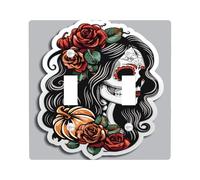 Halloween Sugar Skull Light Switch Cover Plate, Day of the Dead Black and Red Wall Accents, Decorative Switch Plate for Seasonal Decor, Standard Size Double Toggle