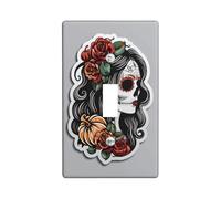 Halloween Sugar Skull Light Switch Cover Plate, Day of the Dead Black and Red Wall Accents, Decorative Switch Plate for Seasonal Decor, Standard Size Single Toggle