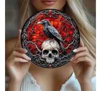 Halloween Sun Catchers Indoor Window Raven Skull Goth Window Decoration Black Goth Acrylic Decoration Black Red with Chain for Home Garden Housewarming Ornaments Gifts for Women Friend Party 7.87 Inch