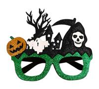 Halloween Sunglasses, Glitter Grim Reaper Haunted House Glasses Frames with Flexible Leg Halloween Party Favors for Cosplay and Photo Props, Green