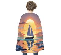 Halloween Sunset And Sailboat Cloak Capes Reversible Medieval Cloak Witch Capes for Party Cosplay Masquerade Costumes