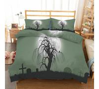 Halloween Super King Duvet Cover Sets, Graveyard, Trees Bedding Microfiber with Zipper Closure, Comfortable Easy to Machine Wash and 2 Pillowcases, for Boys and Girls