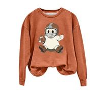 Halloween Sweat Shirt For Women Ghost Rugby Graphic Cute Sweatshirt Casual Ghostly Gift Blouse Trendy Long Sleeve Fall Festive Jumper Home Halloween Decoration (Orange, L)