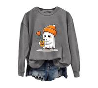 Halloween Sweat Shirt For Women Ladies Ghost Cute Sweatshirt Loose Creepy Pullover Trendy Long Sleeve Fall Festive Jumper Halloween Themed Party Costume (Dark Gray, M)