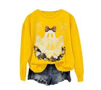 Halloween Sweat Shirts For Women Oversized Ghost Bloom Graphic Spooky Sweatshirts Casual Funny Gift Sweater Long Sleeve Scary Autumn Halloween Festive Top (Yellow, XXL)