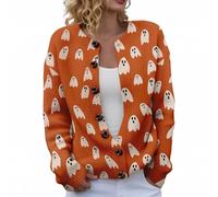 Halloween Sweaters Cardigans Casual Lightweight Knitwear Pumpkin Ghost Printed Halloween Cardigans Fashion Long Sleeve Plus Size Coat Autumn and Winter Festival Outerwear Red