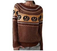 Halloween Sweaters for Women UK with Cute Ghosts, Pumpkin and Cat Graphic Print Loose Fit Pullover Halloween Costumes 2025 Fall Winter Fashion Sweatshirts for Halloween Party (16-Brown, S)